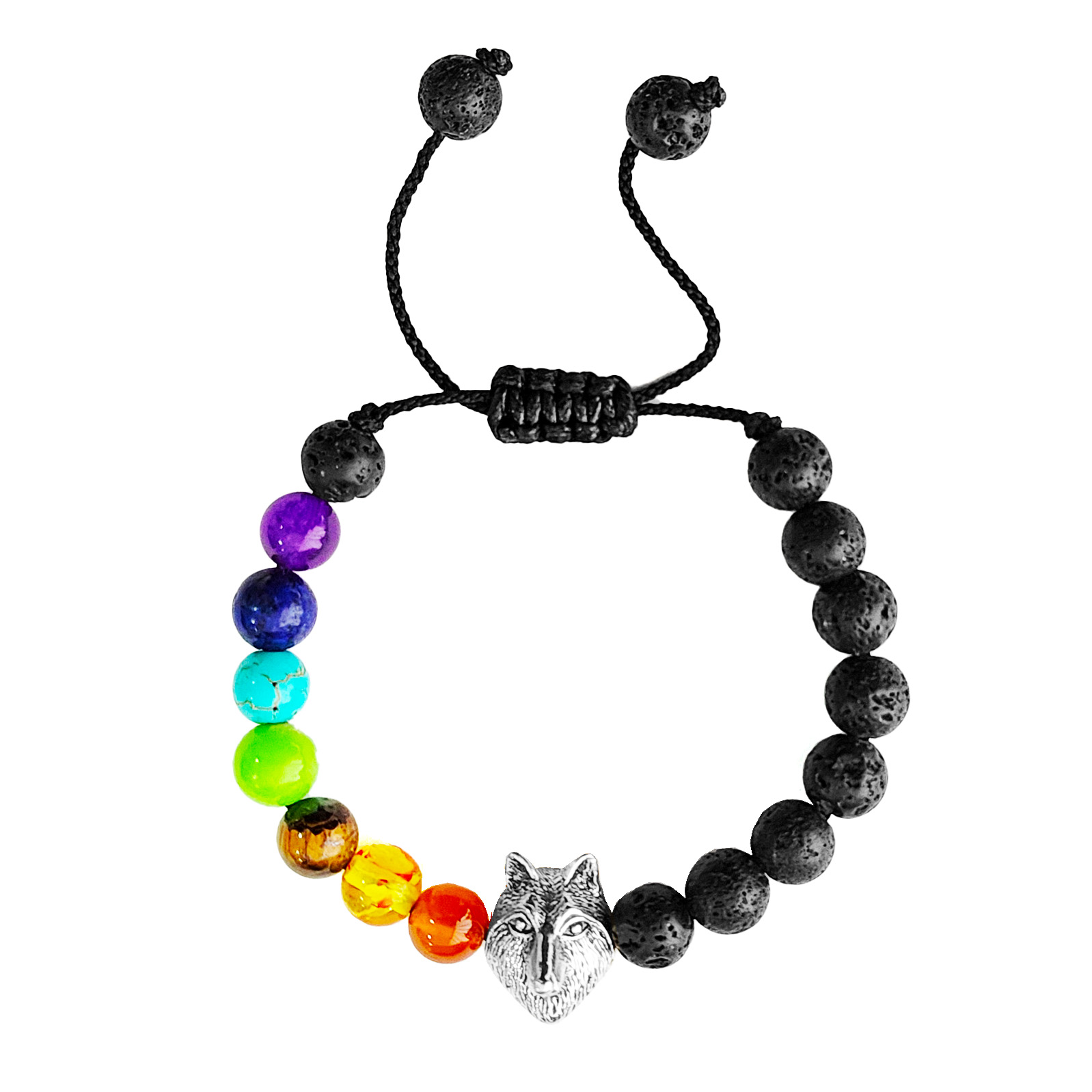 Pulsera 7 Chakras Cuarzos Energia Lobo Unisex + Estuche 